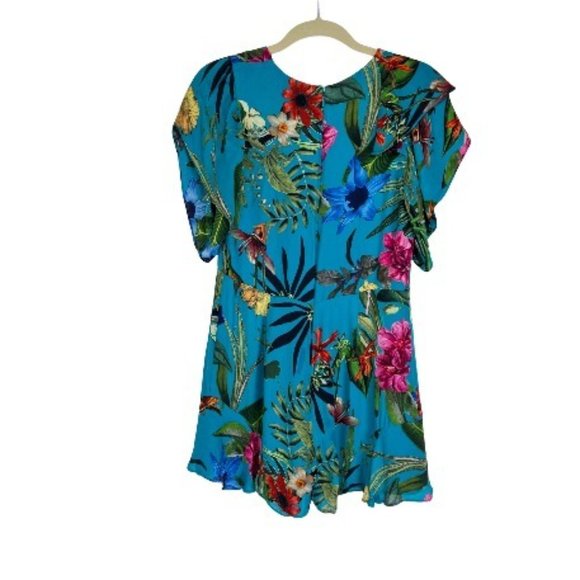 Parker Bradley Silk Romper Size 2 Faux-Wrap Floral Blue - Picture 4 of 11